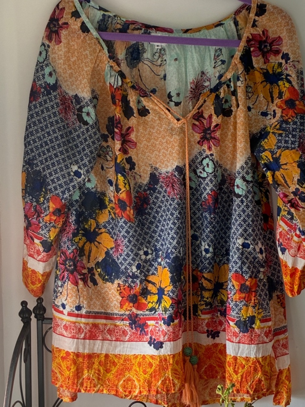 Boho adrift Floral Peasant Blouse in Navy and Orange airy Size M  

Worn 1x